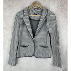 Freshman 1996 Gray White Striped Knit Blazer Jacket Women's M Casual Workwear